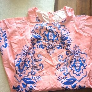 Pink Summer Dress with Blue Details